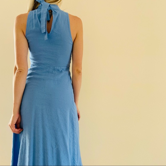 ZARA Halter Neck Sleeveless Linen Midi Bow Dress - Picture 5 of 9